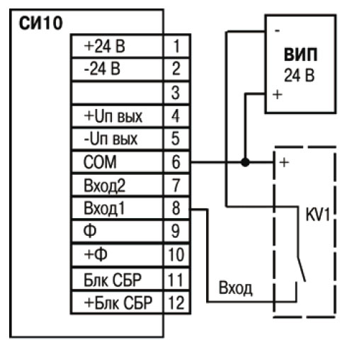 Подключение к входу коммутационных устройств: при работе от внешнего источника питания