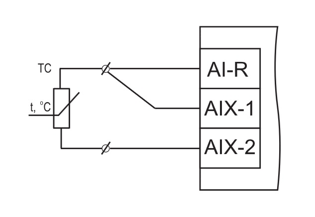 Схема подключения термосопротивлений по трехпроводной схеме модуля МВ210-101