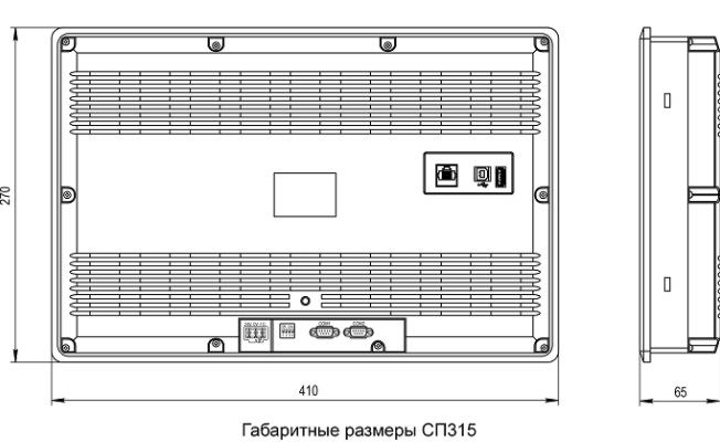 Габаритные размеры сенсорной панели оператора СП315