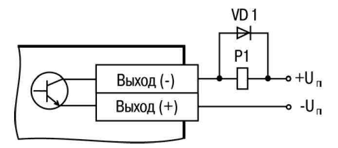 Схема подключения нагрузки к ВЭ типа «К» (диод VD1 должен быть рассчитан на напряжение 100 В и ток 1 A)