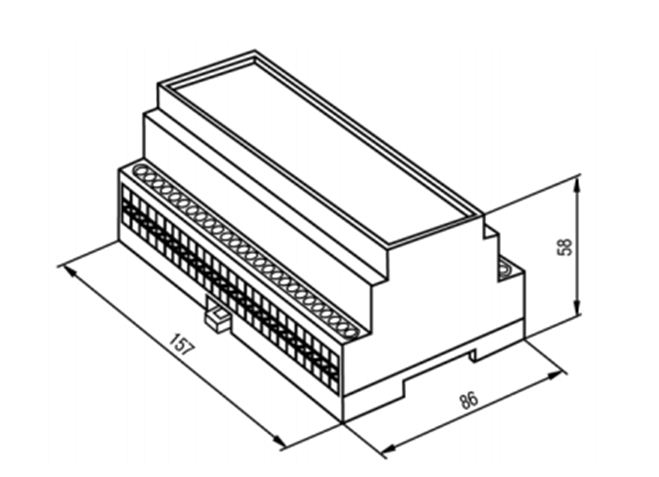Габаритный чертеж корпуса для крепления на DIN-рейку 35 мм