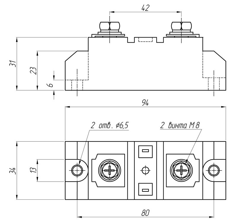 Габаритные размеры твердотельных реле BDH-xx44.ZD3