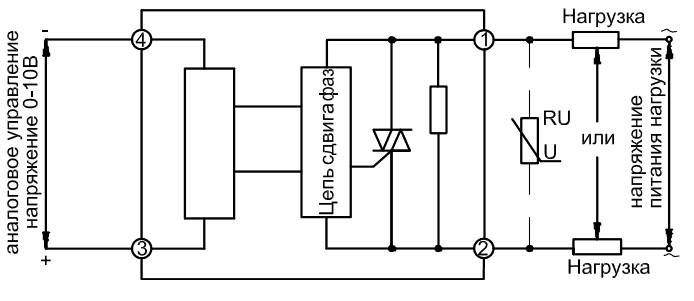 Схема подключения твердотельного реле HD-xx22.10U