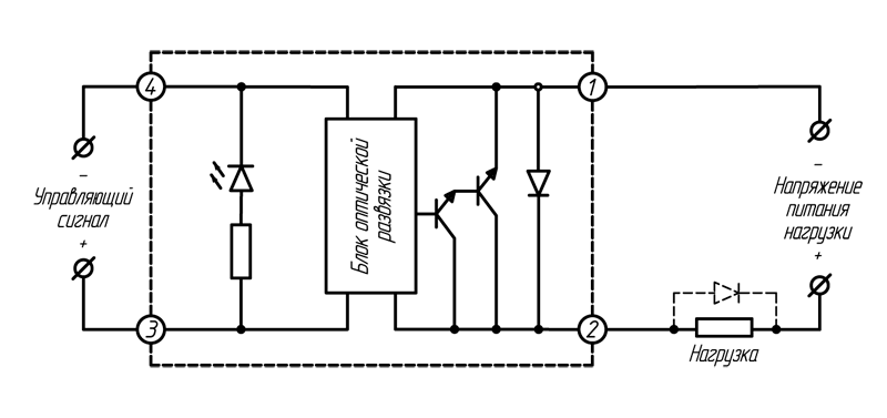 Схема подключения твердотельного реле HD-xx25.DD3