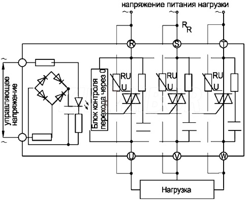 Схема подключения твердотельного реле HD-xx44.ZA2