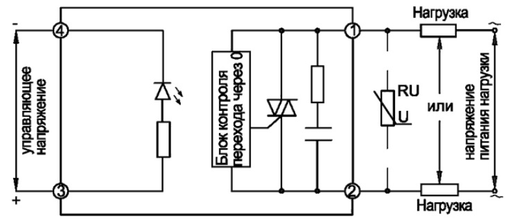 Схема подключения твердотельного реле MD-xx44.ZD3