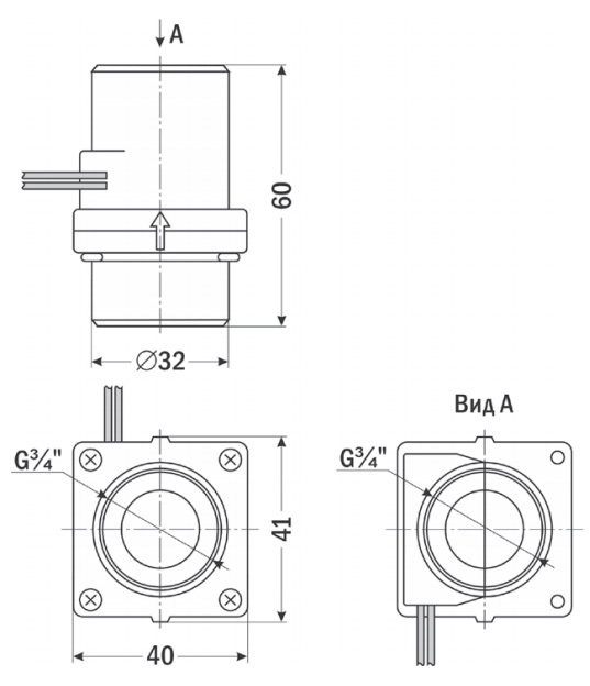 Габаритные размеры датчика-реле потока ДР-ПП-10-20