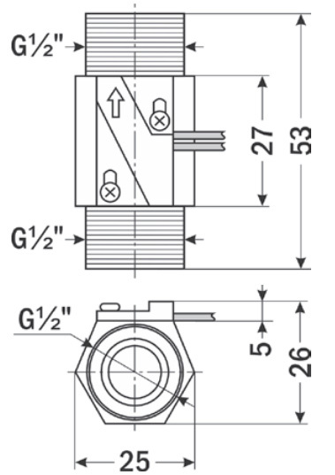 Габаритные размеры датчика-реле потока ДР-ПП-58-15