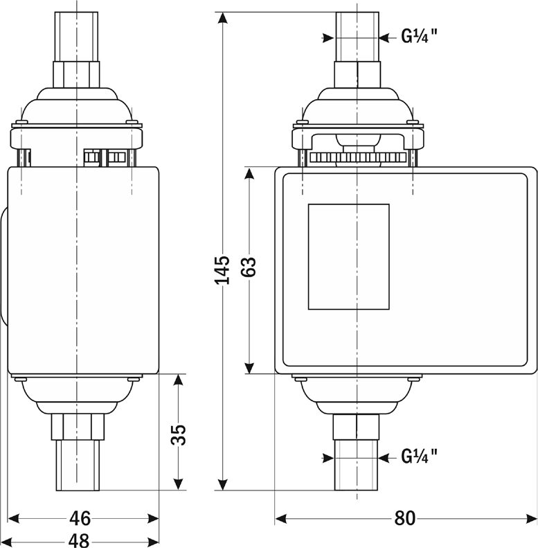 Габаритные и присоединительные размеры реле перепада давления