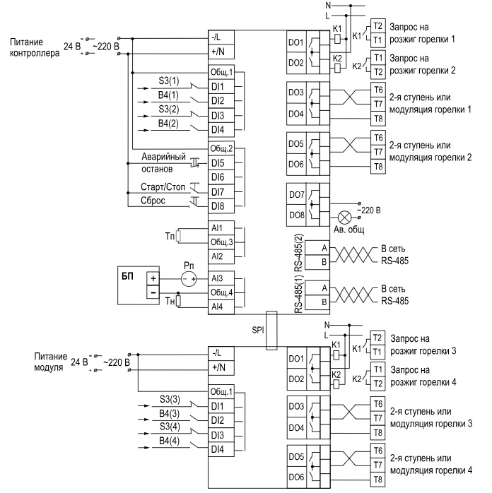 Схема подключения модификации 02.40 контроллера KTP121