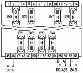 Схема подключения симисторных оптопар прибора ТРМ 138-С