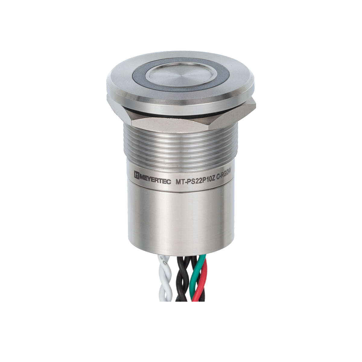 Пьезокнопка, Ø22 мм, подсветка кольцом (красная/зеленая), 7-проводная (общий катод), NO, с фиксацией, 24В AC/DC, IP68 фото