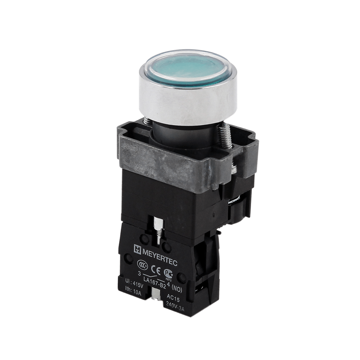 Кнопка плоская зеленая с подсветкой, 24V AC/DC, 1NO, IP67, металл Meyertec MTB2-BWF3371