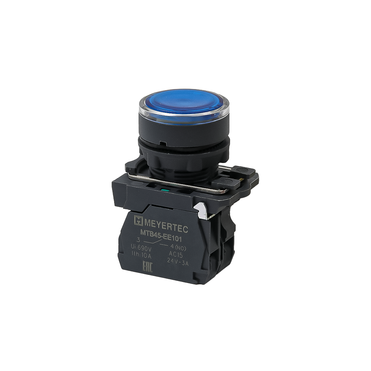 Кнопка синяя с подсветкой, 1NO, 24V AC/DC, IP65, пластик Meyertec MTB5-AW36711 фото