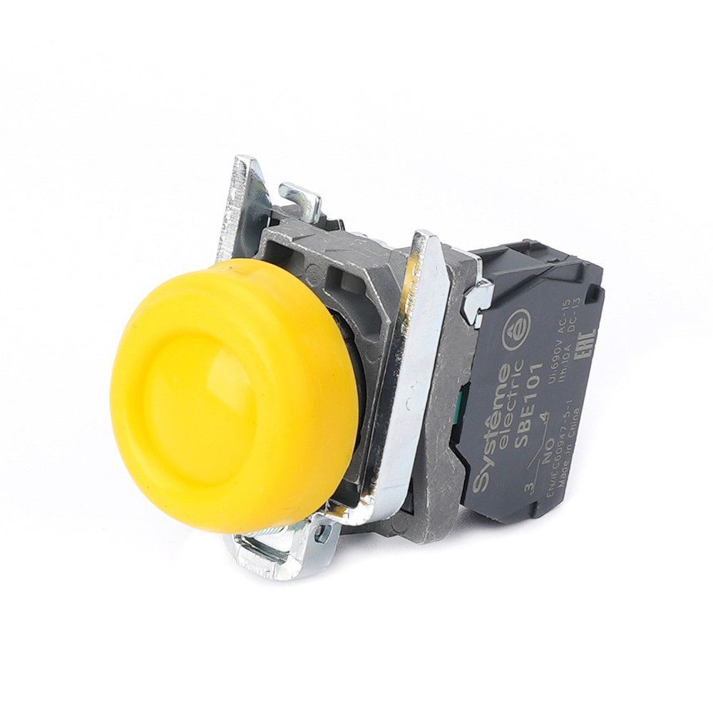 Кнопка SB4 в сборе модульная 22мм выступающая желтая с возвратом металл 1НО фото