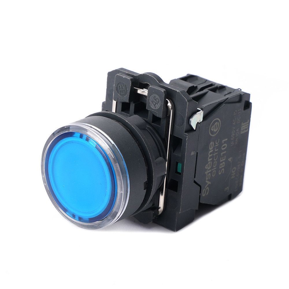 Кнопка SB5 с подсветкой в сборе модульная 22мм синяя пластик 24ВDC 1НО фото