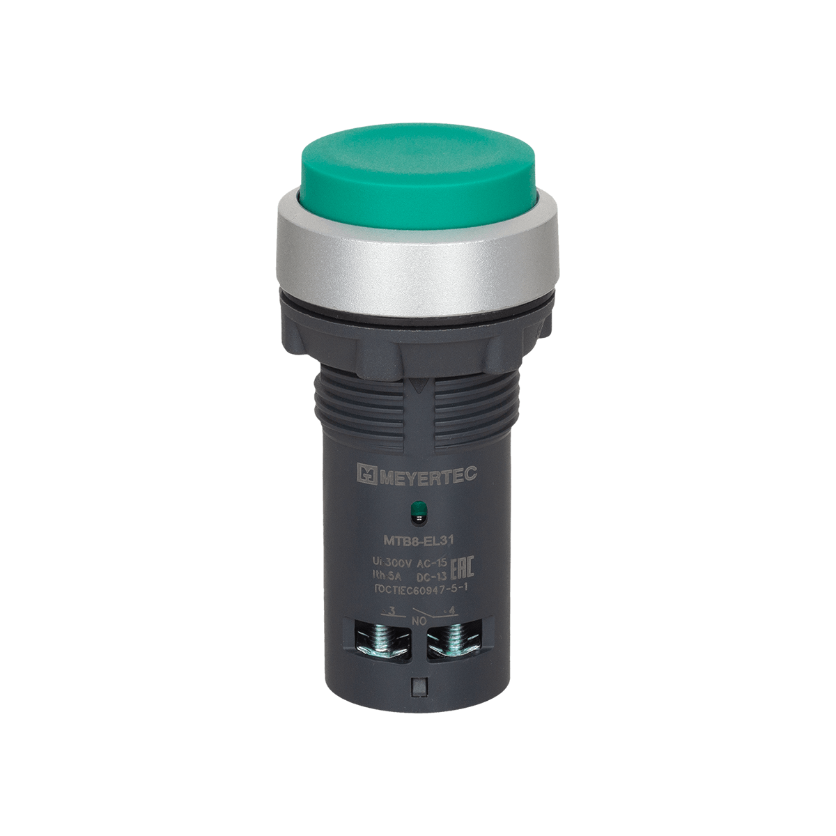 Кнопка зеленая выступающая, с возвратом, 1NO, IP65, пластик Meyertec MTB8-EL31 фото