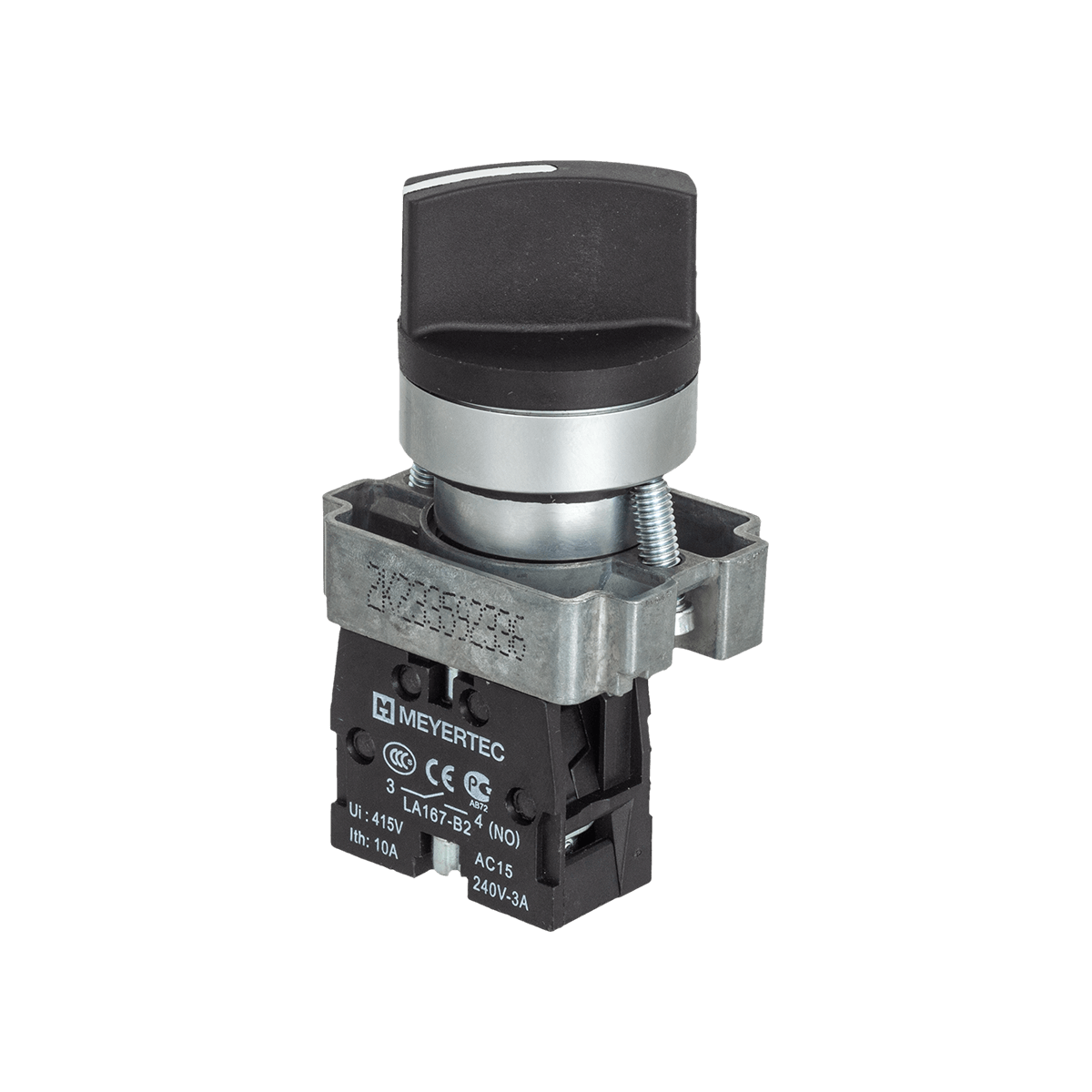 Переключатель на 2 положения с  возвратом, короткая ручка, 1NO, IP67, металл Meyertec MTB2-BDF41