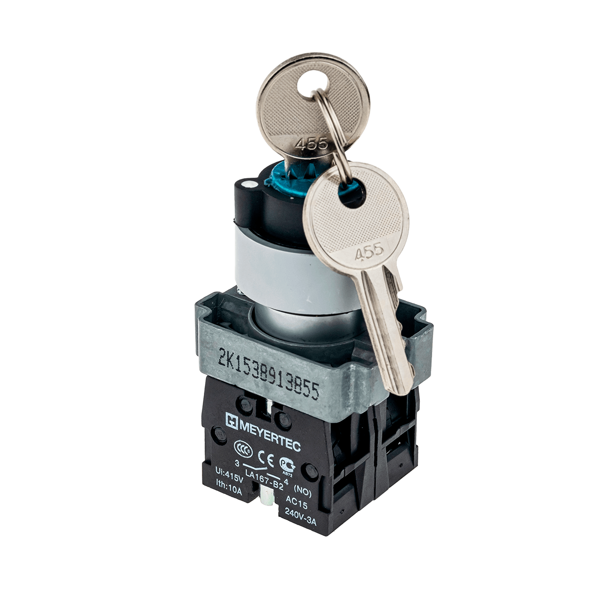 Переключатель с ключом 3 положения 2NO, 1 выемка, с фиксацией Meyertec MTB2-BGZ133 фото