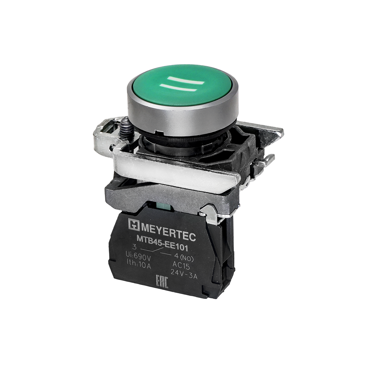 Кнопка плоская зеленая, маркировка "II", 1NO, IP65, металл Meyertec MTB4-BA31541 фото