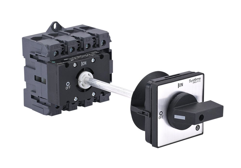 ВЫКЛЮЧАТЕЛЬ-РАЗЪЕДИНИТЕЛЬ 4P 80A IP40 С ЧЁРНОЙ ВЫНОСНОЙ РУКОЯТКОЙ НА ДИН-РЕЙКЕ/ПЛАТЕ фото