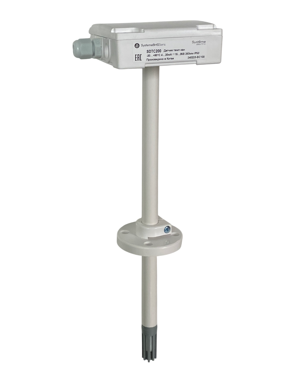 Датчик температуры канальный, -20…+80°С 4…20мА 283мм(40…265мм)=15…35В