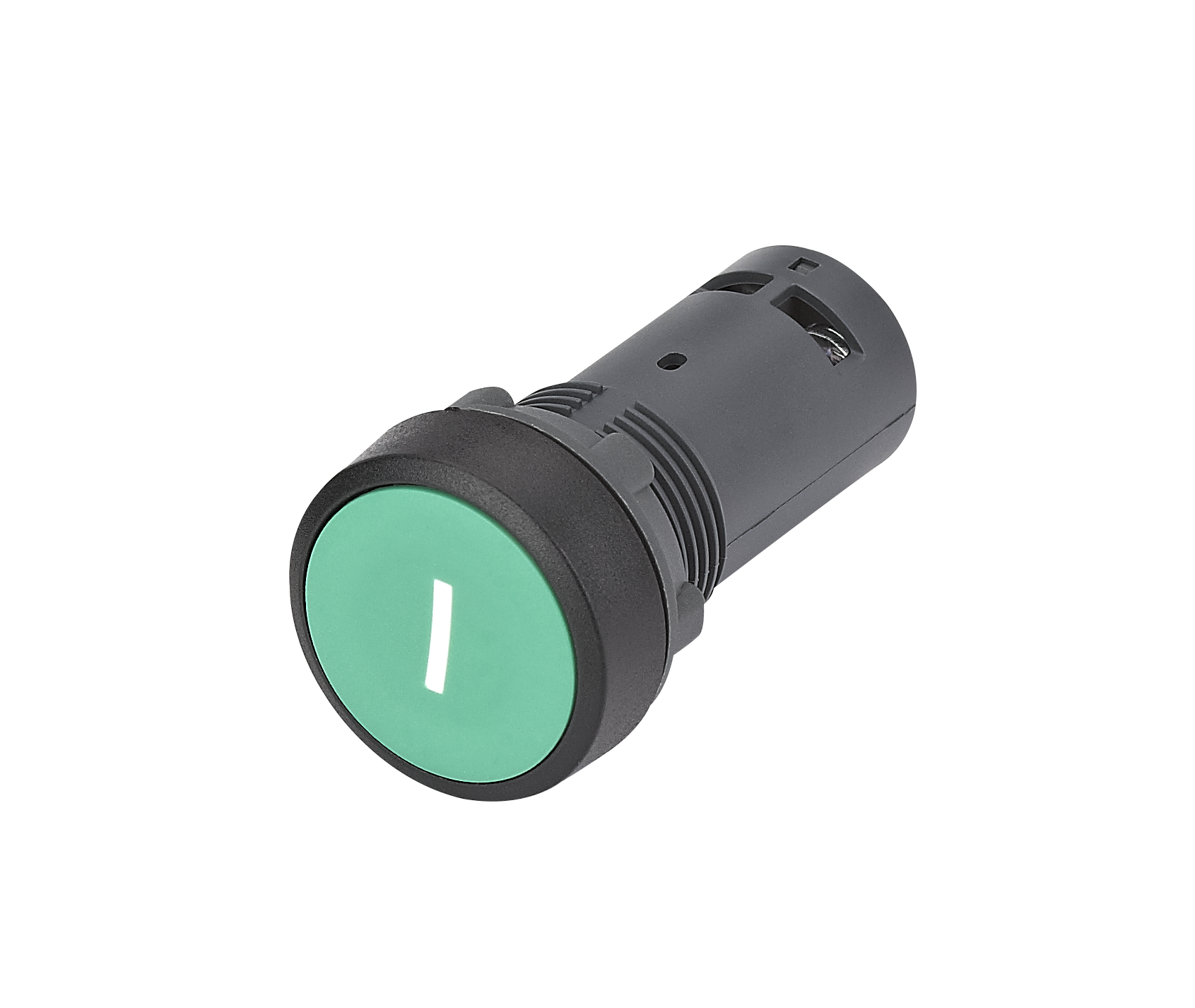 Кнопка SB7 моноблочная 22мм зеленая с возвратом, с маркировкой "I",  пластик, 1НО, IP65