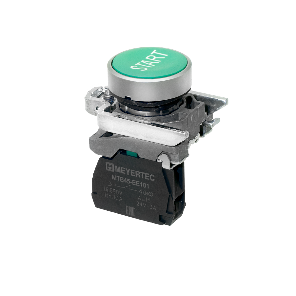 Кнопка плоская зеленая, маркировка "START", 1NO, IP65, металл Meyertec MTB4-BA31601 фото