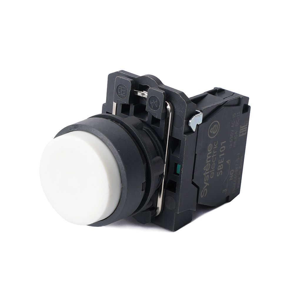 Кнопка SB5 в сборе модульная 22мм выступающая белая с возвратом пластик 1НО фото