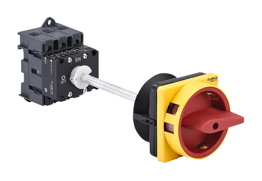 ВЫКЛЮЧАТЕЛЬ-РАЗЪЕДИНИТЕЛЬ 3P 40A IP40 С КРАСНОЙ ВЫНОСНОЙ РУКОЯТКОЙ НА ДИН-РЕЙКЕ/ПЛАТЕ С ЗАМКОМ фото
