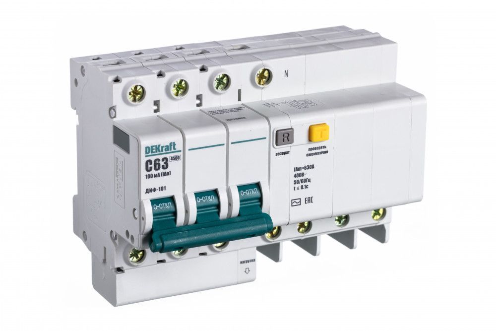 АВДТ 3P+N 63А 100мА тип AC х-ка C ДИФ-101 4,5кА фото
