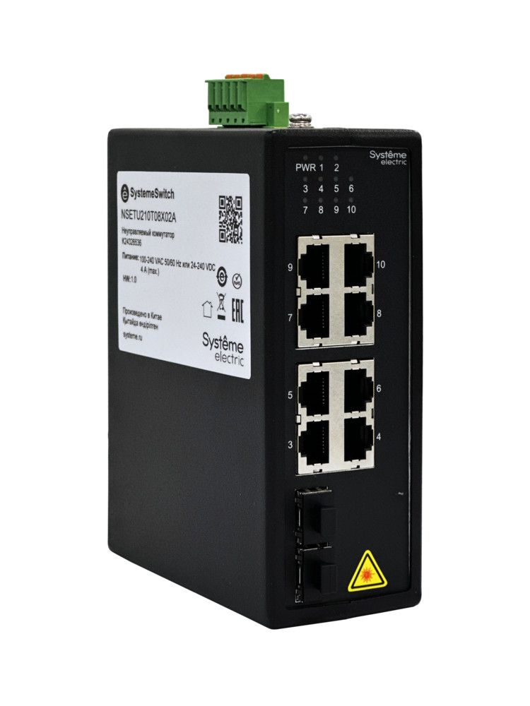 Неуправляемый промышленный коммутатор Ethernet, 8x10/100/1000BaseT, 2x100/1000BaseX SFP