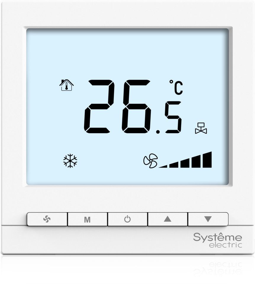 Термостат комнатный цифровой, О/Н/В/А для 4тр 3ск FCU и 2-поз.клап, 1UI 5DO Modbus ~230В BS бел
