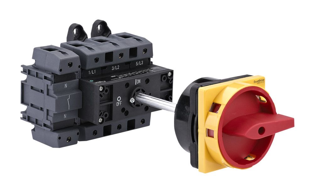 ВЫКЛЮЧАТЕЛЬ-РАЗЪЕДИНИТЕЛЬ 4P 175A IP40 С КРАСНОЙ ВЫНОСНОЙ РУКОЯТКОЙ НА ДИН-РЕЙКЕ/ПЛАТЕ С ЗАМКОМ фото