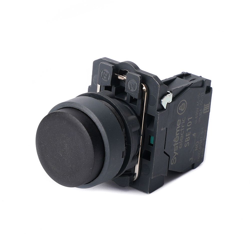 Кнопка SB5 в сборе модульная 22мм выступающая черная с возвратом пластик 1НО фото