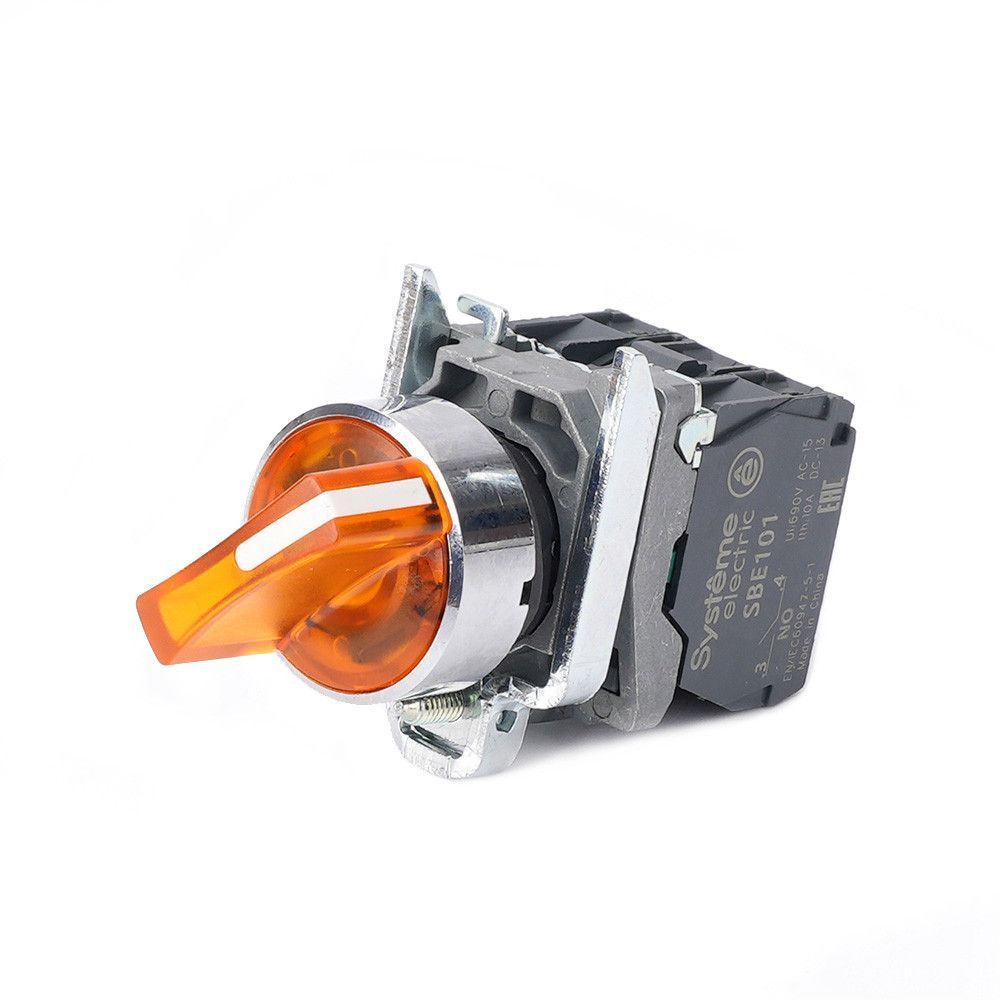 Пер-ль SB4 с подсвет в сборе 22мм 2поз желт с фикс металл 24В DC 1НО+1НЗ фото