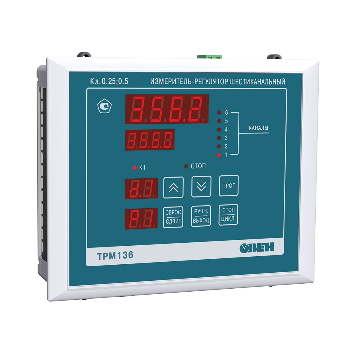 Цифровой терморегулятор шестиканальный с двухпозиционным управлением и RS-485 ОВЕН ТРМ136-ИТТТРР.Щ7 фото
