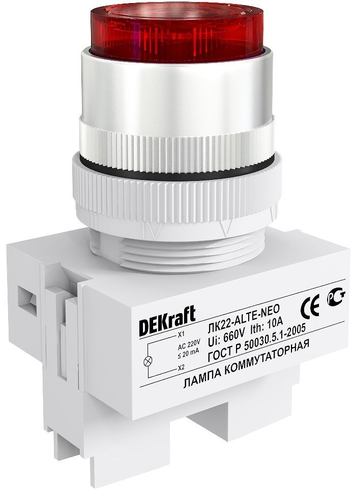 Лампа комм. ALTE D22 КРАСНЫЙ неон 220В ЛK-22 фото