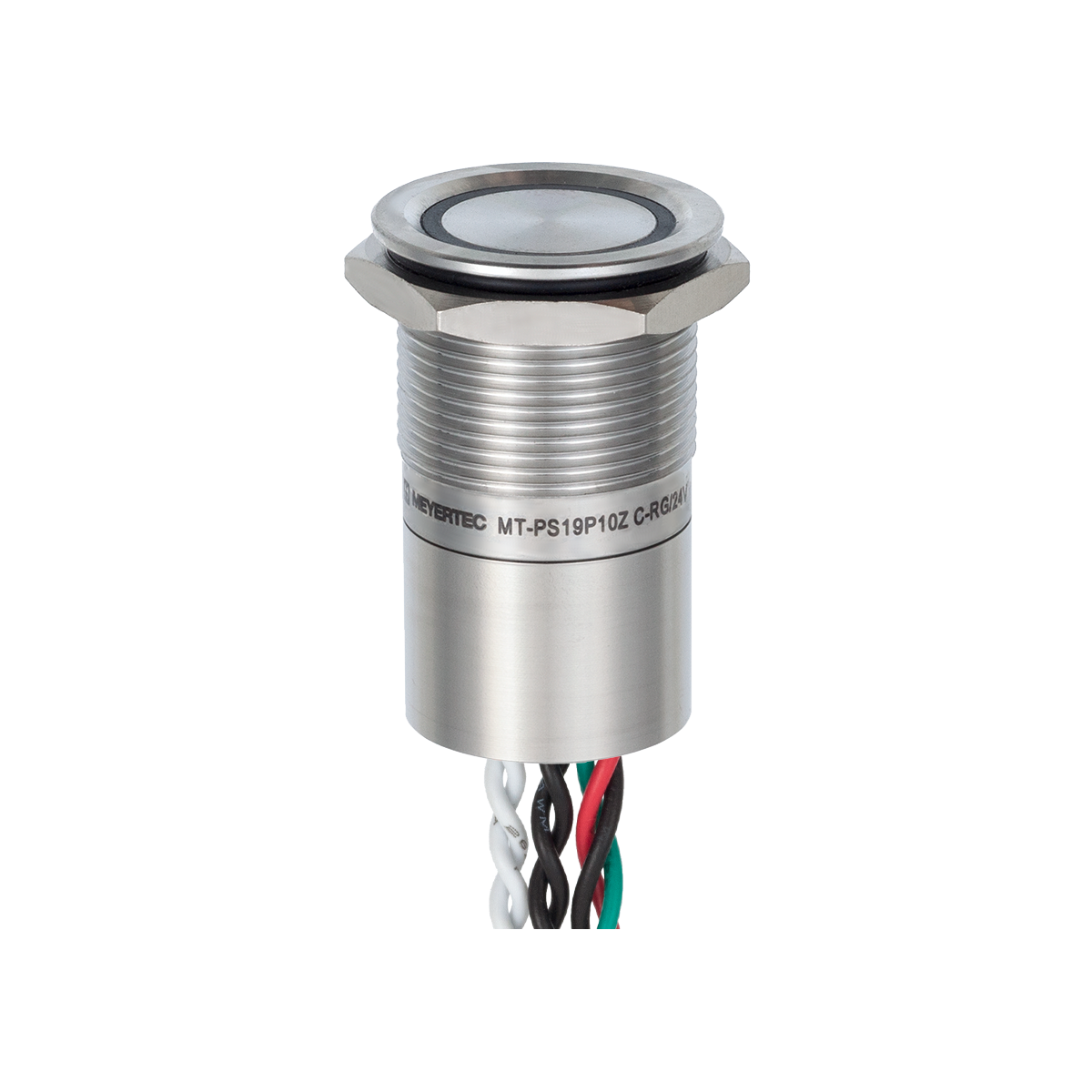 Пьезокнопка, Ø19 мм, подсветка кольцом (красная/зеленая), 7-проводная (общий катод), NO, с фиксацией, 24В AC/DC, IP68 фото