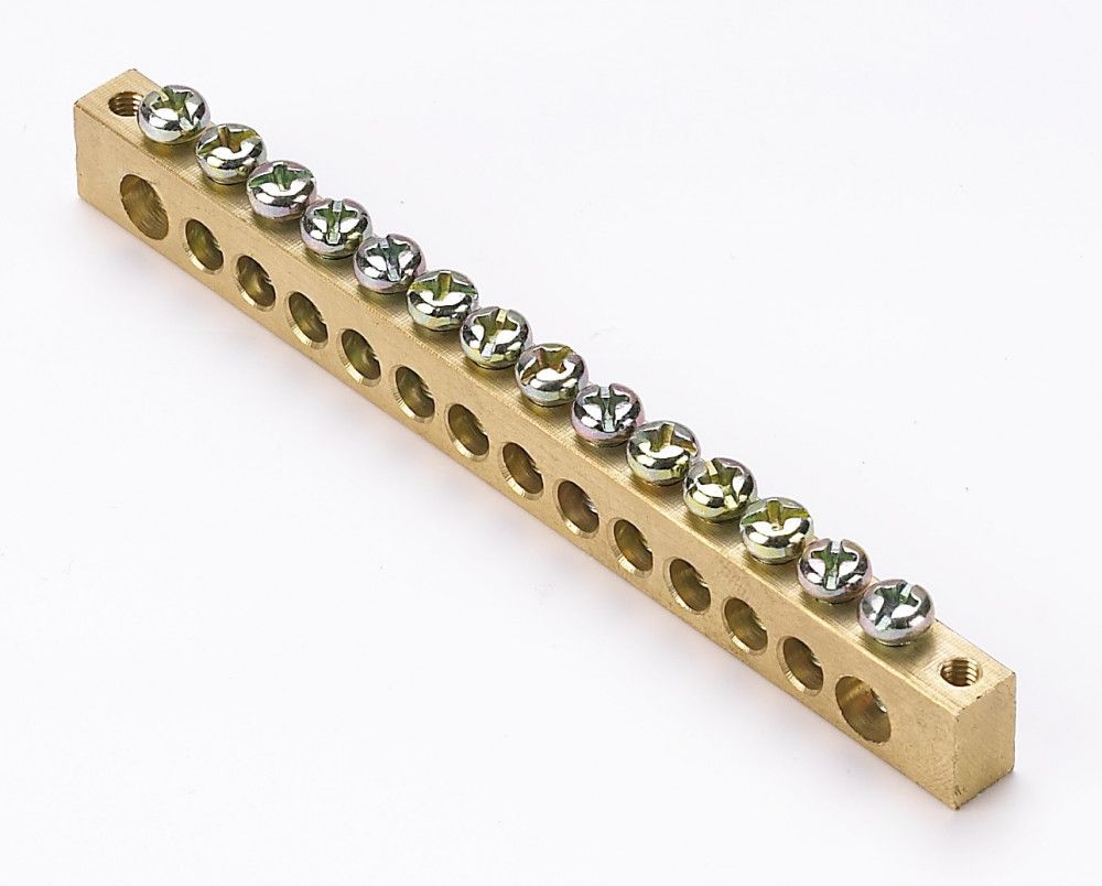 Шина нулевая 14 групп/крепеж по краям, сеч. 8x12 фото