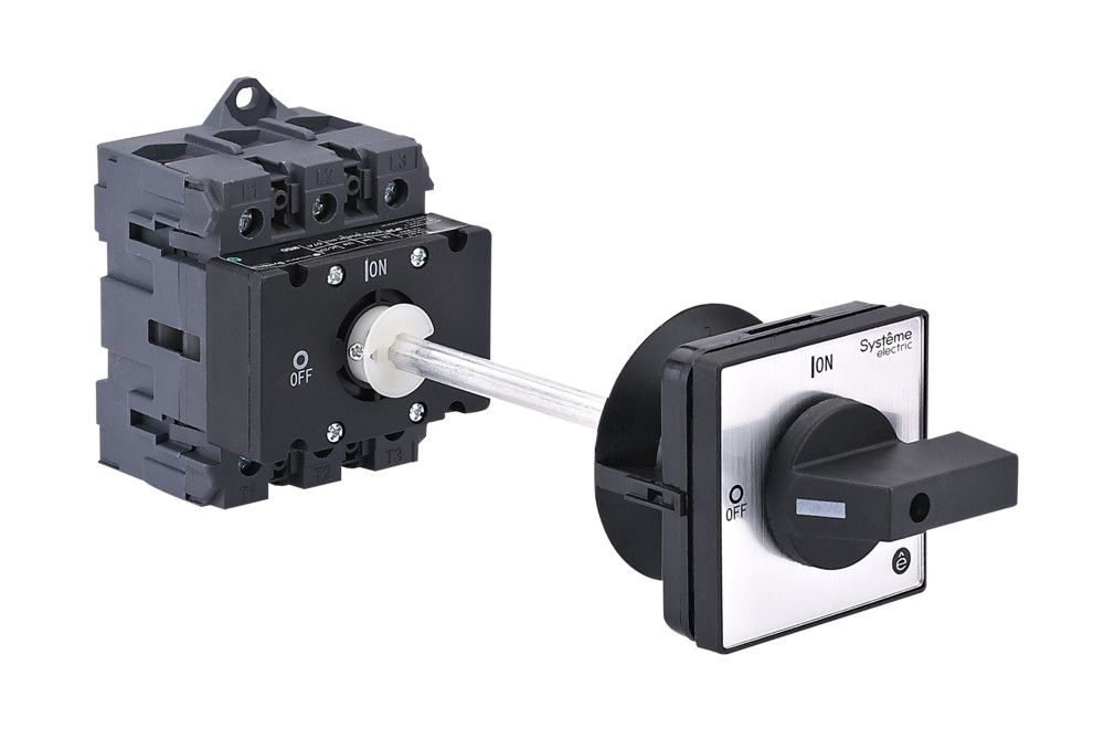 ВЫКЛЮЧАТЕЛЬ-РАЗЪЕДИНИТЕЛЬ 3P 100A IP40 С ЧЁРНОЙ ВЫНОСНОЙ РУКОЯТКОЙ НА ДИН-РЕЙКЕ/ПЛАТЕ фото