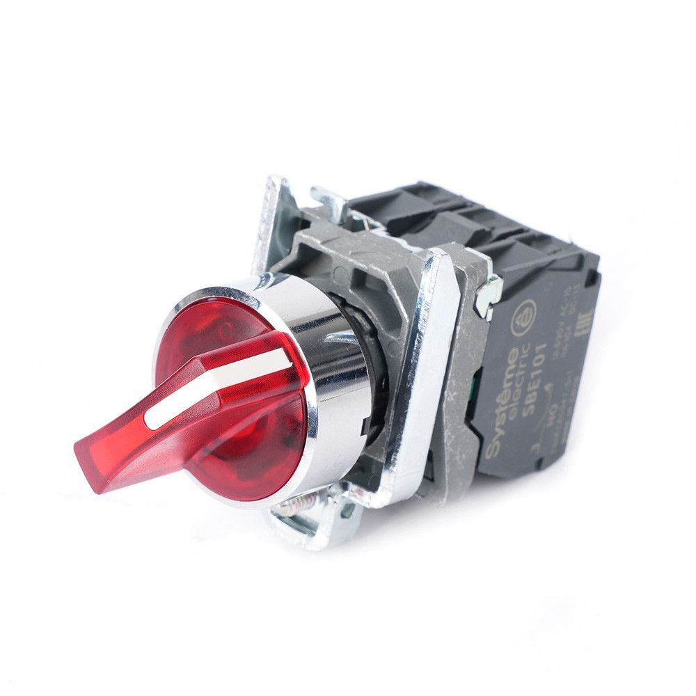 Пер-ль SB4 с подсвет в сборе 22мм 2поз красн с фикс металл 24В DC 1НО+1НЗ фото