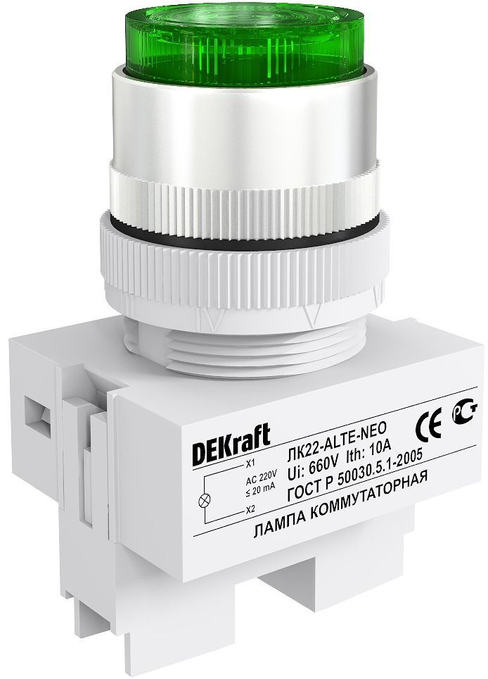 Лампа комм. ALTE D22 ЗЕЛЕНЫЙ неон 220В ЛK-22 фото