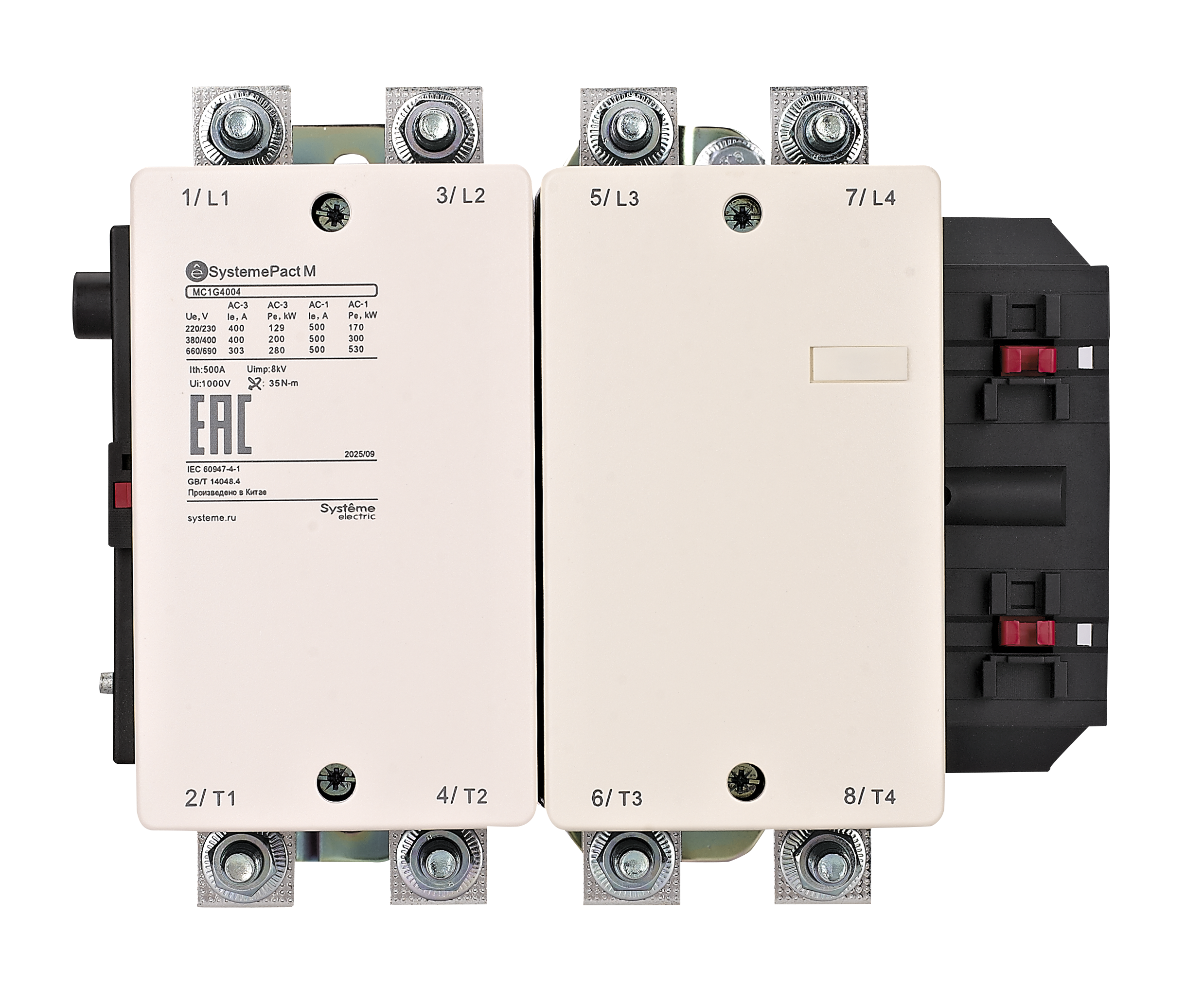 КОНТАКТОР MC1G 4P (4НО) AC1 500A 240В 50/60ГЦ фото