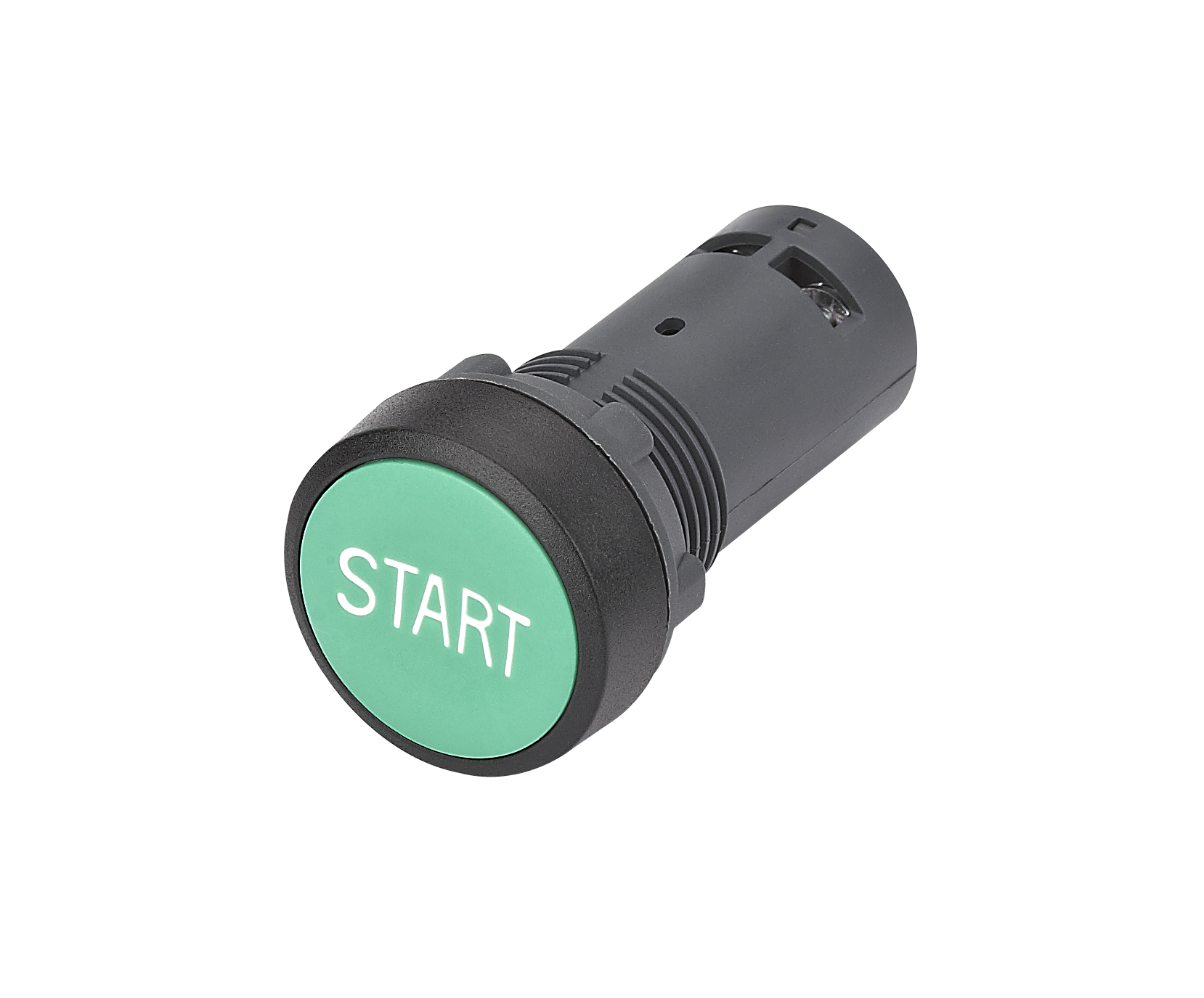 Кнопка SB7 моноблочная 22мм зеленая с возвратом, с маркировкой "START",  пластик, 1НО, IP65