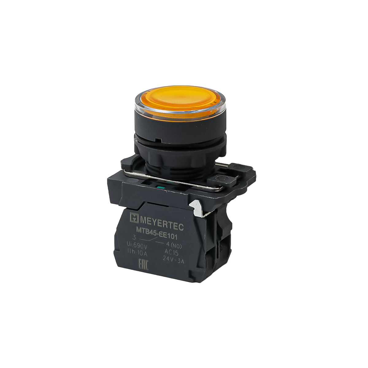 Кнопка желтая с подсветкой, 1NO, 24V AC/DC, IP65, пластик Meyertec MTB5-AW35711 фото