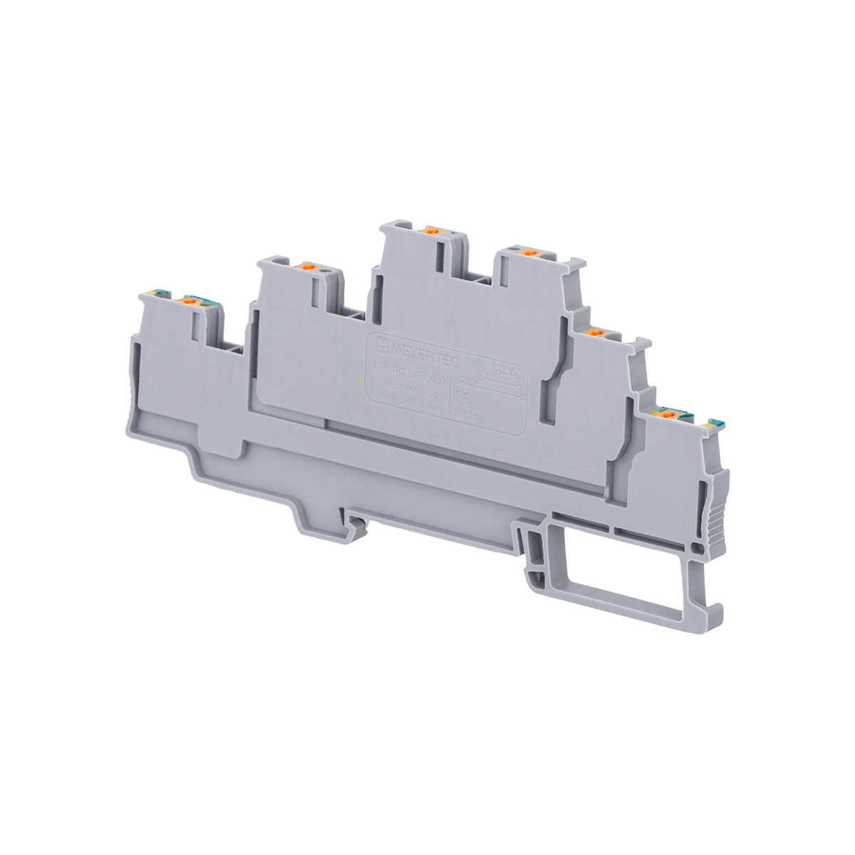 Клемма push-in трехуровневая с заземлением, 2.5 мм², Meyertec MTP-TR2.5/PE/L/L