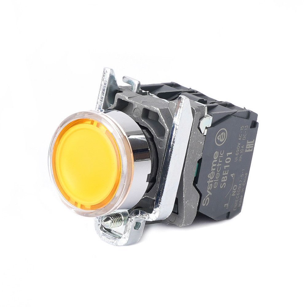 Кнопка SB4 с подсвет в сборе модуль 22мм желтая металл 230-240ВAC 1НО+1НЗ фото