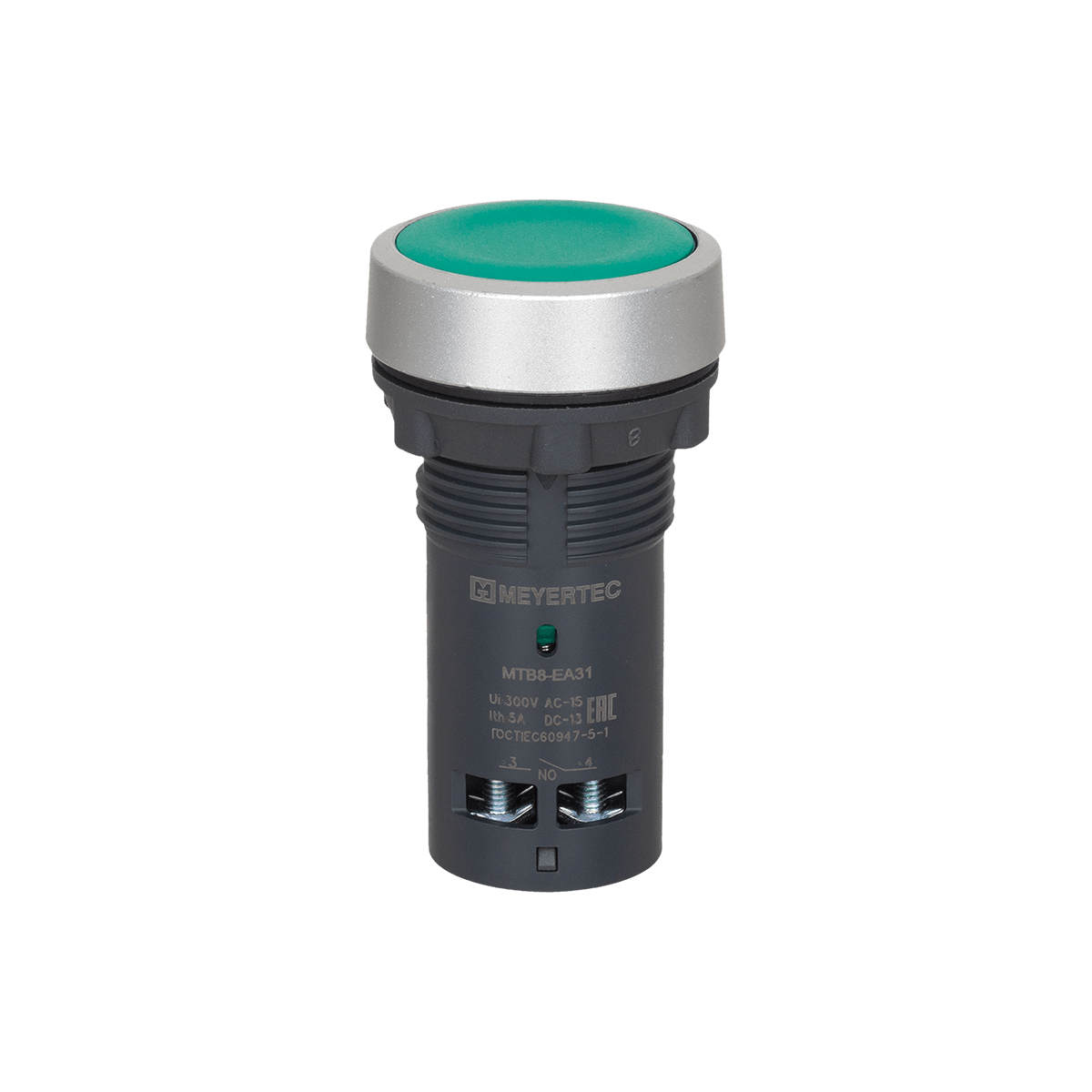 Кнопка плоская зеленая, 1NO, IP65, пластик Meyertec MTB8-EA31