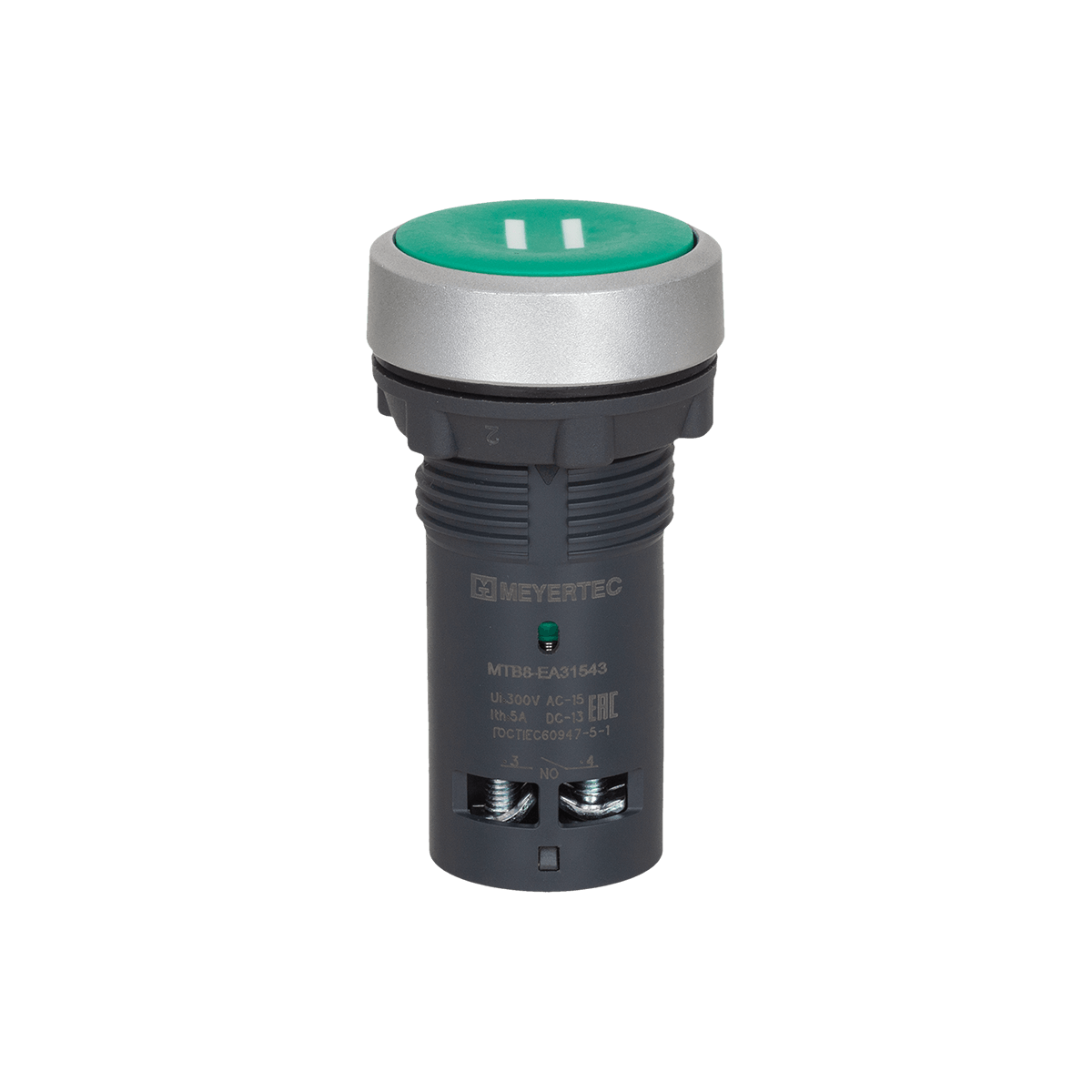 Кнопка плоская зеленая, маркировка "II", 2NO, IP65, пластик Meyertec MTB8-EA31543 фото